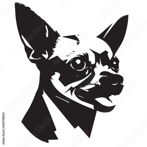 Chihuahua dog head black and white vector illustration silhouette
