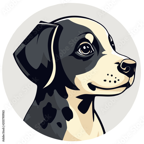 Pointer or hound dog puppy head vector illustration avatar in circular frame