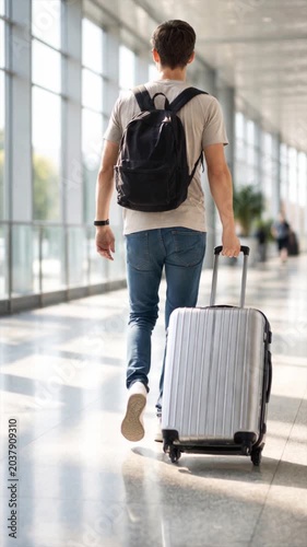 Traveler with luggage in terminal