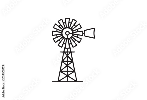 Windmill, farm windmill, black line icon, simple illustration, renewable energy symbol