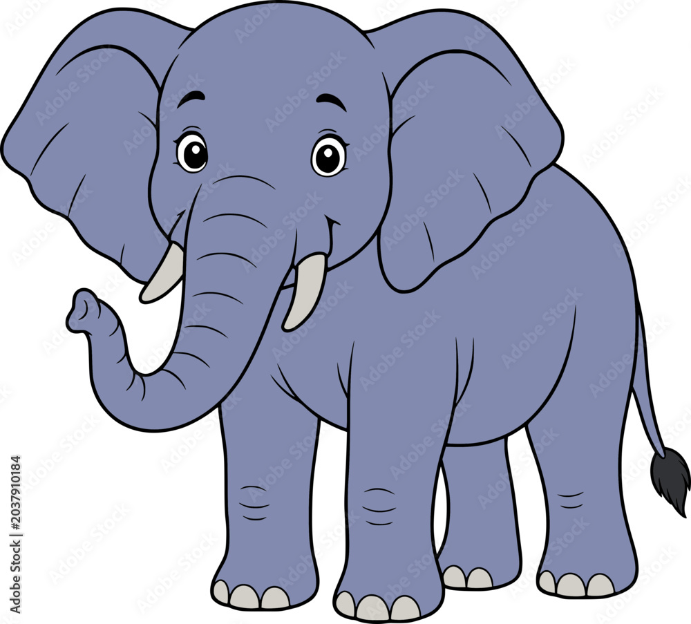 Fototapeta premium Cute Cartoon Elephant Illustration Isolated on White Background Vector Graphic Clipart