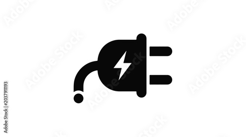 Electric plug icon with lightning bolt symbol on white background
