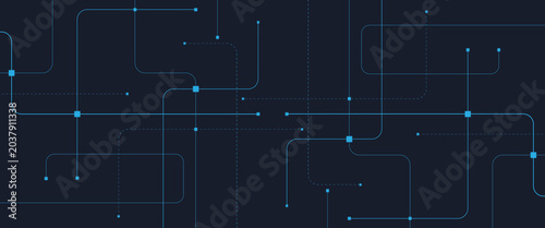 Tableau sur toile Vector abstract digital technology with futuristic crossed lines and dots geomet