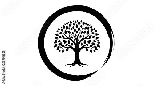 Schilderij op canvas A black tree logo in a circle.