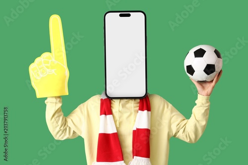 Male sports fan with soccer...