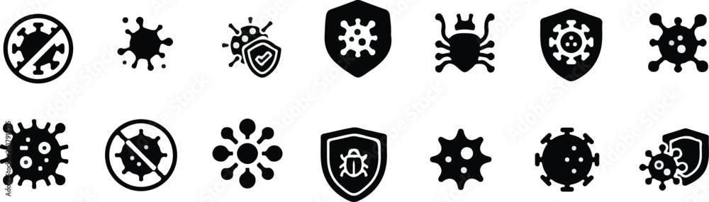 Fototapeta premium Hantavirus disease prevention vector icon set