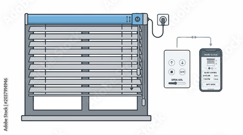 Smart Blinds System with Remote Control and Smartphone Integration.