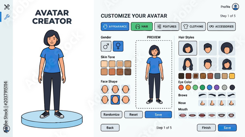 Avatar Creator Application Interface for Customizing Characters.