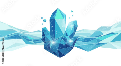 Tableau sur toile Blue Crystal Growth, Geometric Landscape, Abstract Technology Background