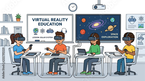 Children Engaging in Virtual Reality Education for Space Exploration.