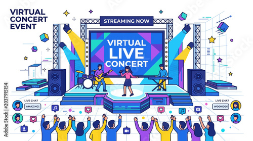 Virtual Live Concert Event with Performers and Audience.