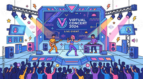 Virtual Concert 2024 Live Event with Band and Audience.
