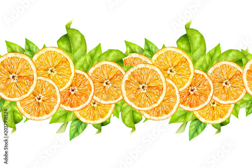 Watercolor Orange Slice Seamless Border