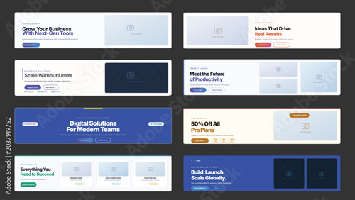 SaaS Marketing Banner Corporate Business Web Banner Vector Template Set