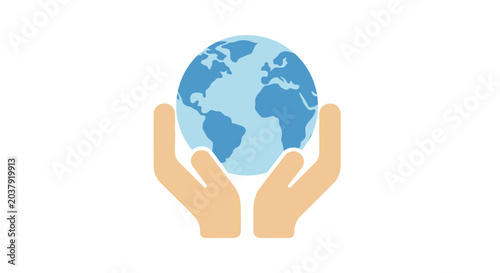Hands holding the planet earth globe icon, symbol of global care and environmental protection