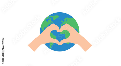 Hands forming heart shape around planet Earth, symbolizing love for environment
