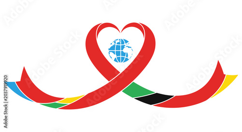 Photos Global awareness ribbon heart with earth, support, unity, health, charity, hope