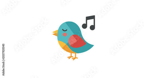 Εκτύπωση καμβά Cute cartoon bird singing a song with musical notes