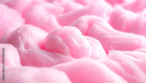 Close-up of fluffy pink cotton candy clouds with sugary texture, sweet confection, airy dessert, soft focus background