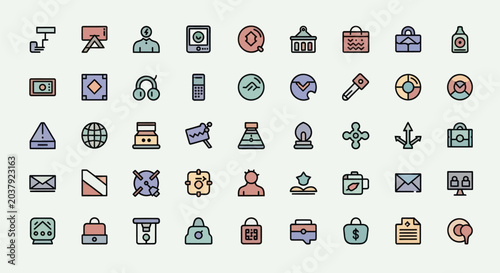 Set of various colorful icon illustrations