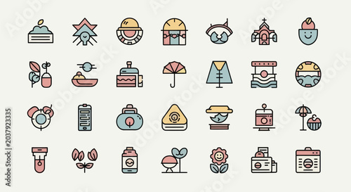 Set of various colorful icon illustrations