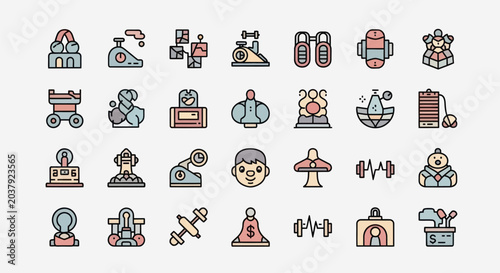 Set of various colorful icon illustrations