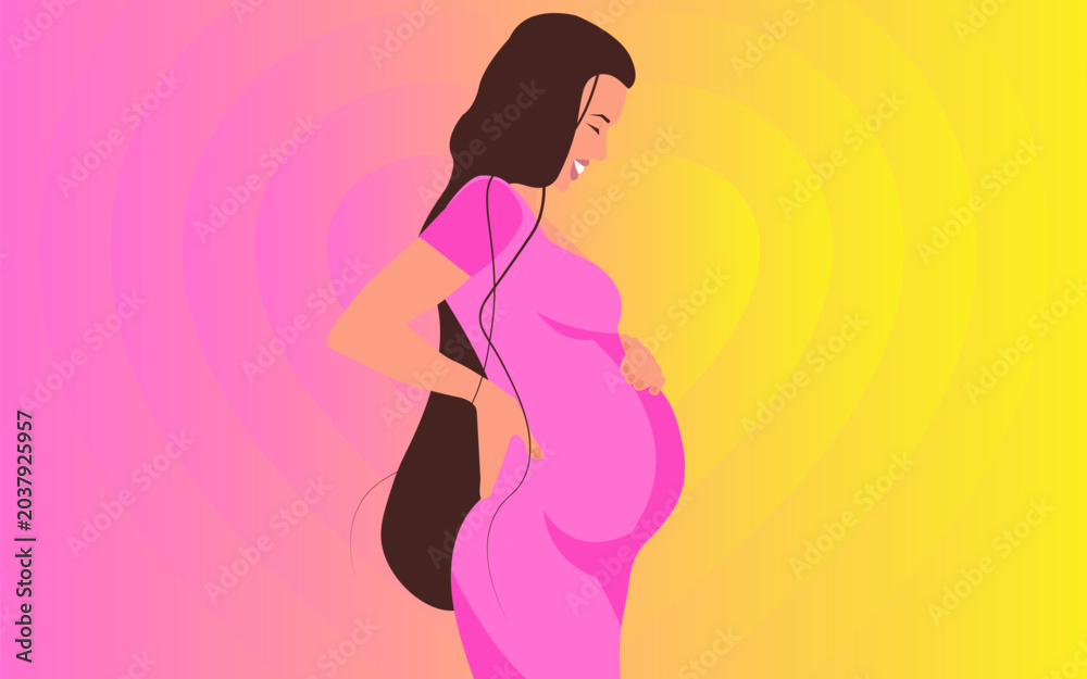 Fototapeta premium Beautiful Pregnant Woman Flat Vector Illustration — Maternity Concept with Colorful Gradient Background
