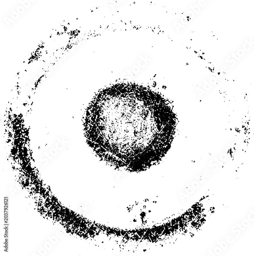 Abstract circular grunge background. Black and white raster textured circle.
