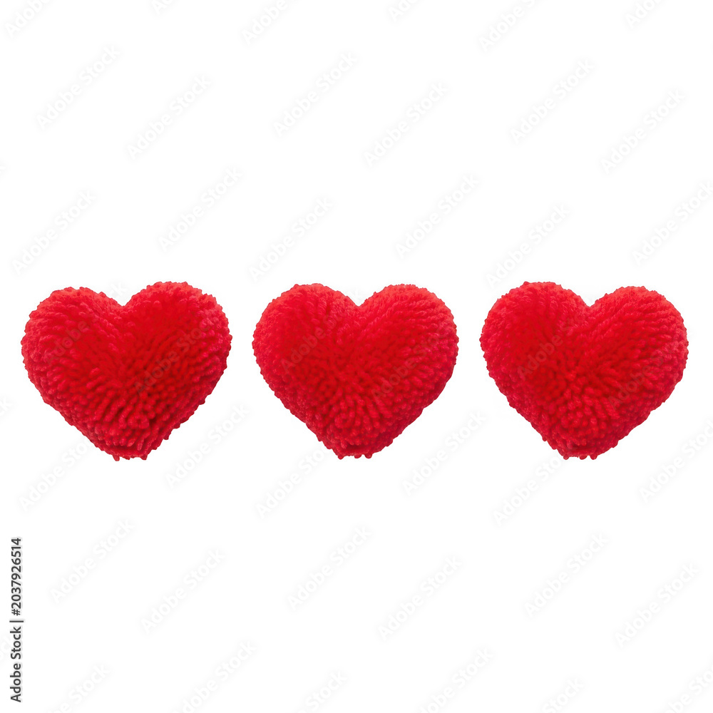 Fototapeta premium Three red heart icons aligned in a horizontal row