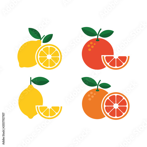 Flat citrus fruits with slices illustration