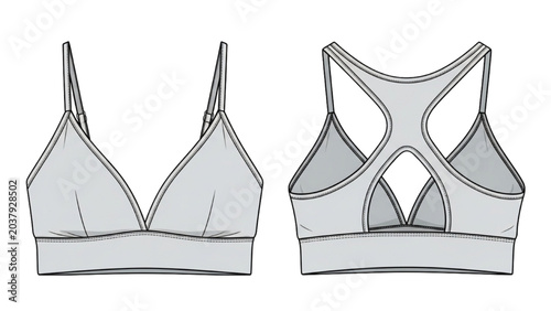 Illustration shows a women's sports bra from front and back views