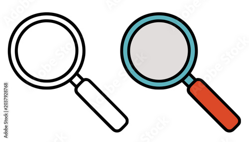 Bild auf Leinwand Minimalist magnifying glass icon, in line art and colored design, for coloring p