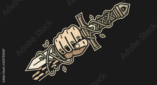 Konstfotografi Fist holding sword entwined with vines