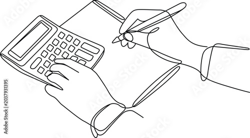Continuous line drawing of hands using a calculator and pen