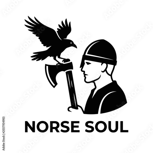 Photography Norse soul warrior with raven silhouette