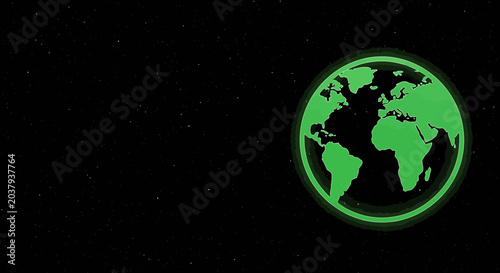 Green Earth Globe on Black Background with Stars