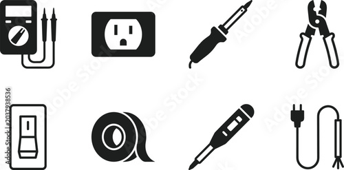 Obraz na płótnie Electrical Devices and Power Accessories Vector Icon Collection, wall socket plu