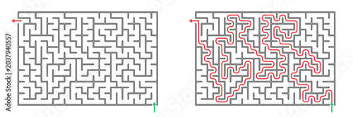 Obraz na płótnie Maze puzzles diagrams with pathways and solutions in red and blue colors