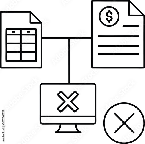 digital tax filing line art vector illustration on transparent background