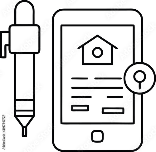 digital land registry line art vector illustration on transparent background