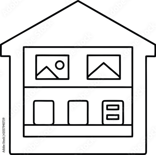 digital asset showroom line art vector illustration on transparent background