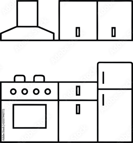 dark kitchen line art vector illustration on transparent background