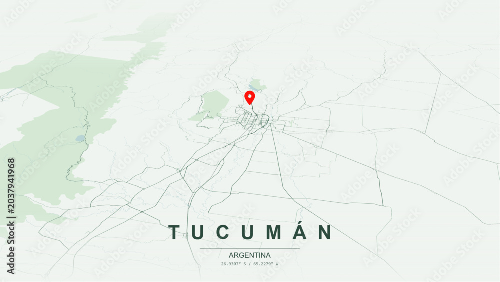 Naklejka premium Modern minimalist vector map of San Miguel de Tucumán, Argentina. High-quality scalable illustration of Tucumán city grid, Río Salí river corridor for posters and design.