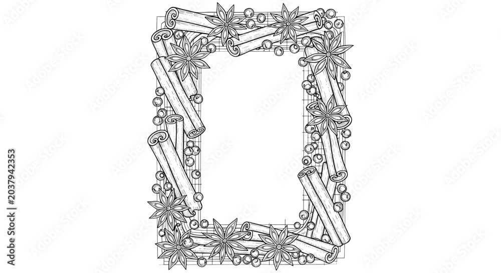 Fototapeta premium Intricate floral border frame with leaves and twigs, empty decorative illustration template