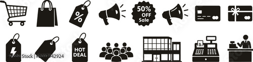 Shopping Sale Icon Bundle, Retail Business Marketing Vector Silhouette