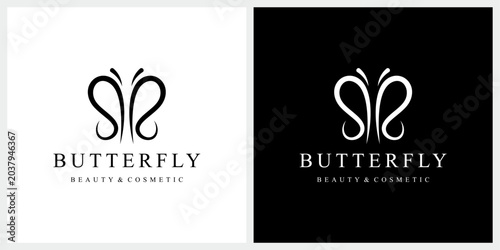 Initial letter RR beauty flying butterfly elegant logo design