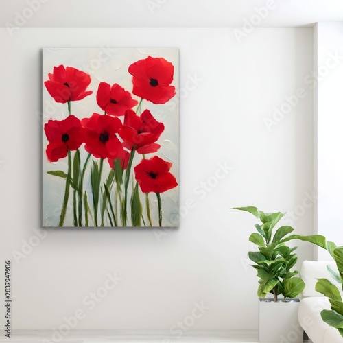 Bright Red Tulips on Display in a Modern Room With Clean Walls and Wooden Floor