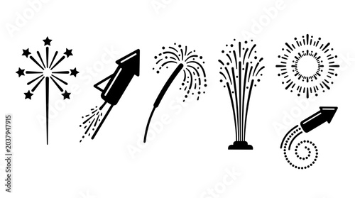 Collection of Fireworks Icons and Symbols for Celebrations and Holidays