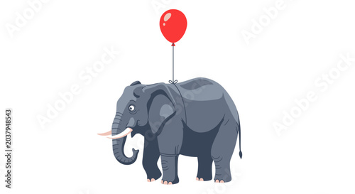 Obraz na płótnie Elephant with Red Balloon Floating Isolated White Background