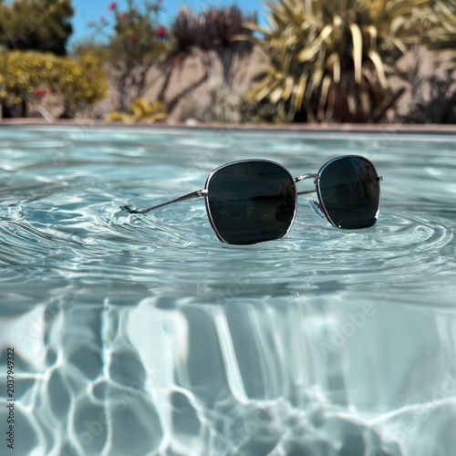 Sunglasses Floating on Water in a Pool During a Sunny Day
